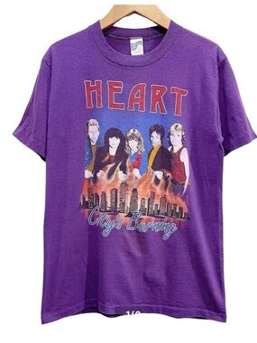 Heart "City's Burning" Purple Graphic Concert Band Tee 1982 Tour